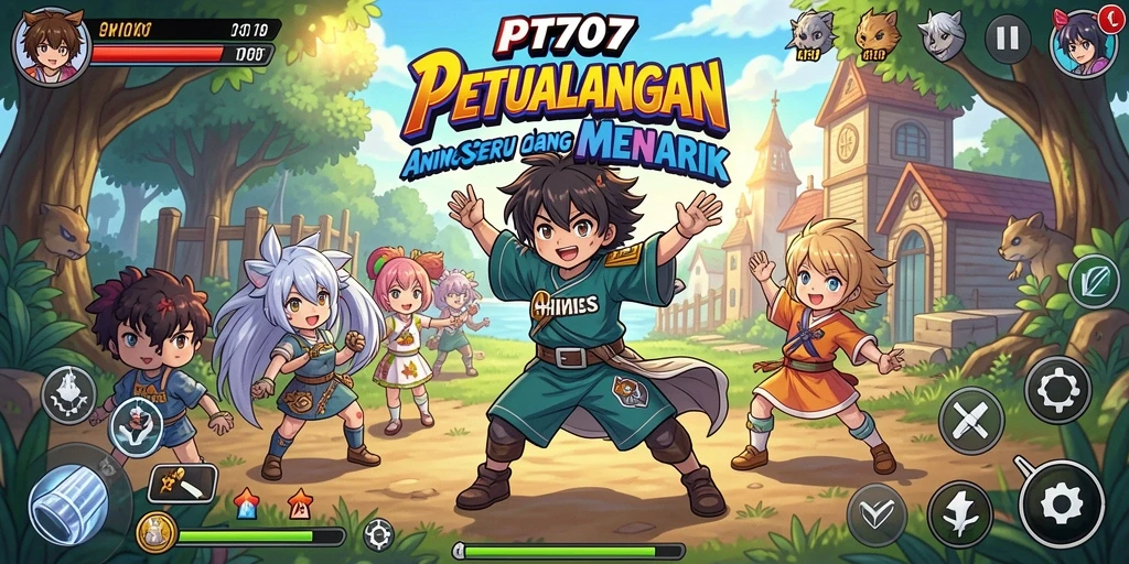 Tangkapan layar utama PT707 menampilkan aksi seru dari gameplay anime.